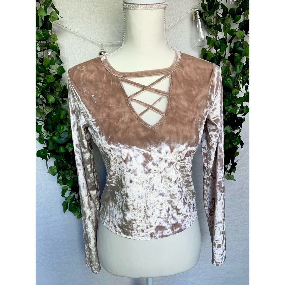 Hollister Beige Nude Velour Crop Top With Chest Opening Women's size Small
